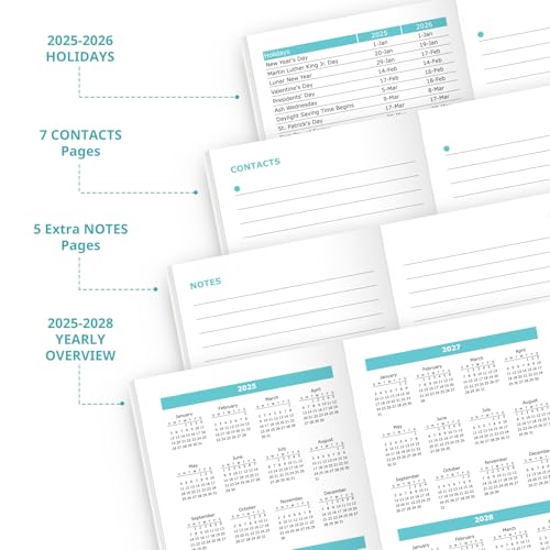 Calendário de bolso 2025-2026 para bolsa, agenda mensal 2025-2026 tamanho pequeno (16,5 cm x 9 cm),