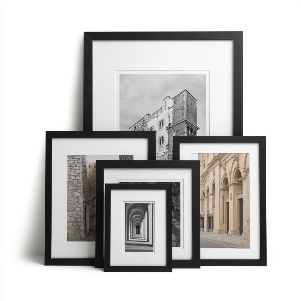 Premium Black Picture Photo Frame White Mount for Poster Print Art Certificate Gallery Decor Wall Hang or Table Stand, 22"x10" in 24"x12", Black Frame White Mount