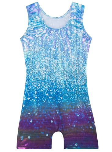 Leotards for Girls Gymnastics Toddler Dance Biketards Mermaid Unicorn Athletic Dance Wear Shiny Rainbow Blue Hotpink