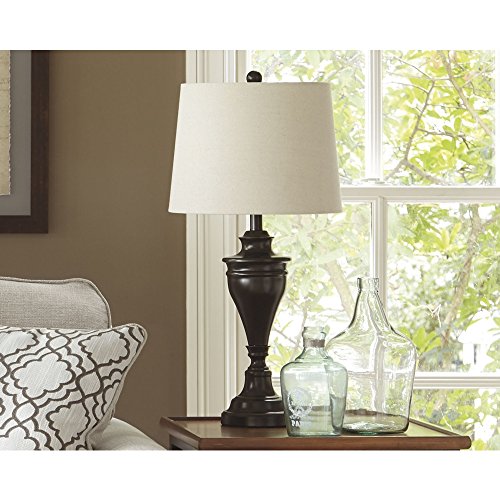Signature Design By Ashley Darlita Traditional 29" Table Lamp With Pedestal Base, 2 Count, Dark Brown With White Shade #TOP2