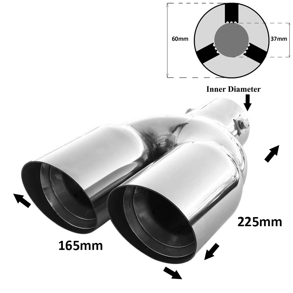 Embout d'échappement double tube double rond en acier inoxydable - Pot d'échappement sport - Embout d'échappement - Embout d'échappement universel - Chromé - Inoxydable