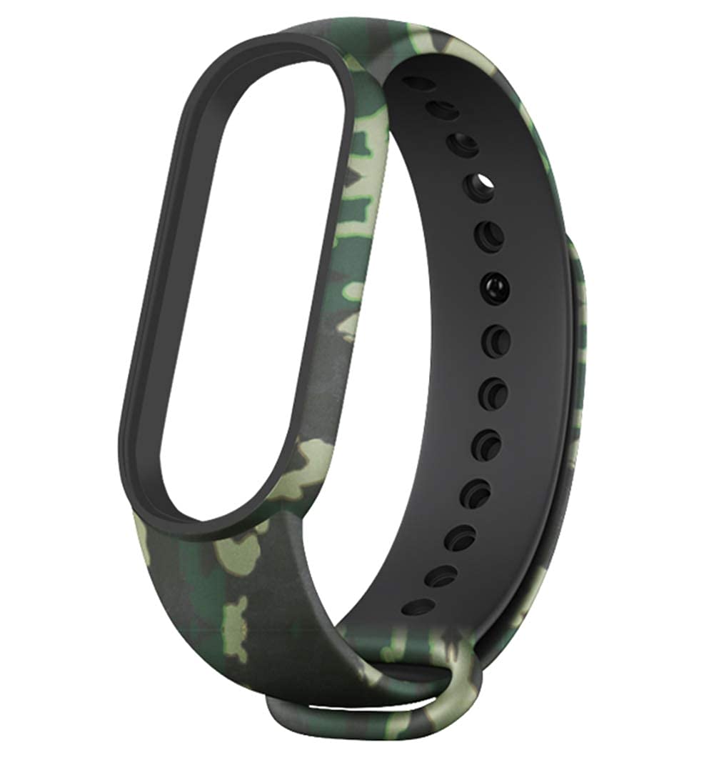 VEROXAdjustable Replacement Strap Compatible with Mi Band 5 and Mi Band 6 Army Military Strap(Camouflage Green)