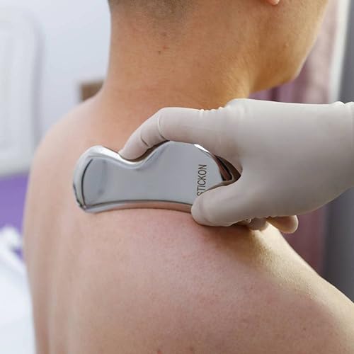 Miniatura 6 de STICKON Juego de herramientas de masaje de raspado Gua Sha de acero inoxidable, herramientas IASTM, gran herramienta de movilización de tejidos