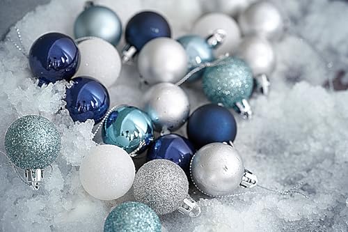 Kit décorations sapin de Noël bleu argent 30 mm mini boules