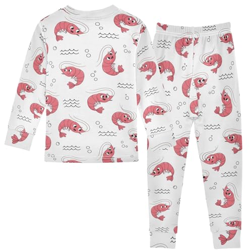 Pajama Sets Long Sleeve Cute Shrimp Pattern Soft Comfy Sleepwear 2 Piece PJS 3-8T3