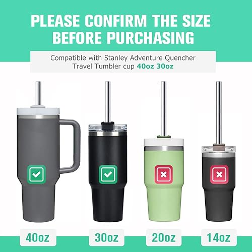 Miniatura 2 de 8 popotes de acero inoxidable de 516 pulgadas de ancho para vaso de 40 onzas con asa, popotes de metal reutilizables de 12 pulgadas de largo,