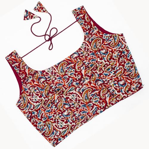 Chandrakala Cotton Printed Blouses for Women sarees, Sleeveless Ajrakh Print Crop top Choli (B224-P)4