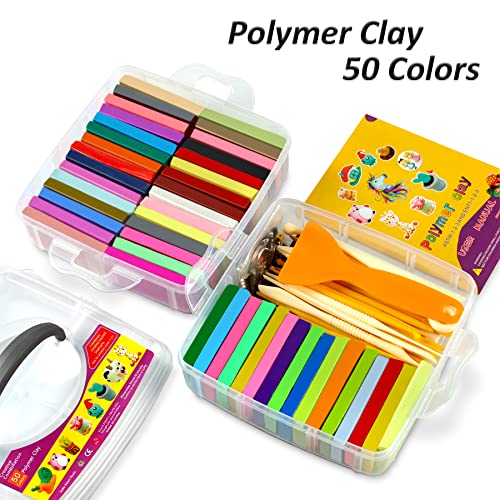 Polymer Clay 50 Colors, Modeling Clay For Kids, Safe And Non-Toxic Oven Bake Clay With Sculpting Tools And Accessories, Ideal Halloween Christmas Gift For Children And Artists. #TOP1