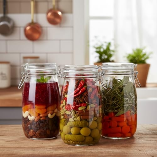 Image of ginoya brothers - Kitchen Glass Jar (3, 1500 Ml. Round Clip Jar)