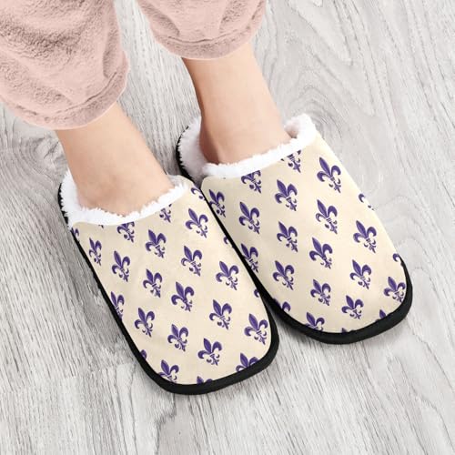 Beige Mardi Gras Fleur De Lis Slippers For Women Men Soft Memory Foam Non-Slip Festival Winter Indoor House Shoes Travel Slipper4
