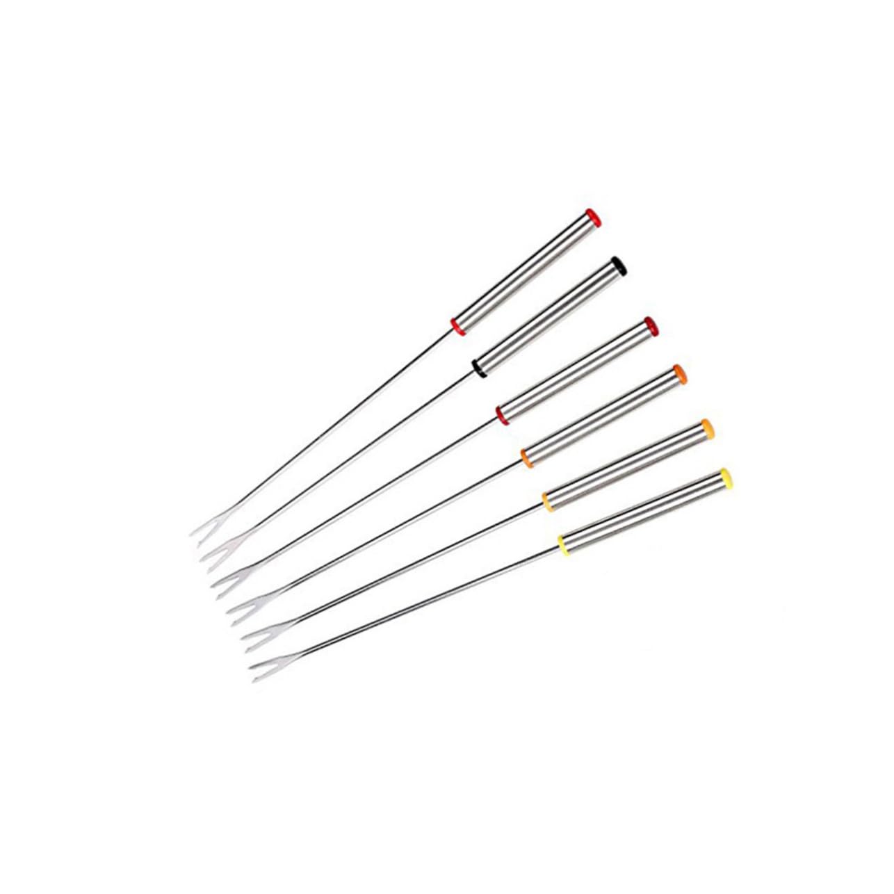 DECHOUS 2sets 24cm Stainless Steel Fondue Forks Heat Resistant Handle for Chocolate Fondue for 6pcs*2 Random Color
