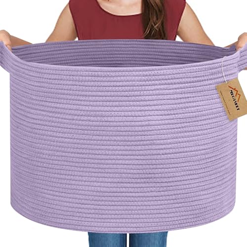 MEGASKET Purple Rope Storage Basket, 22" X 14" Large Woven Baskets, Jumbo Floor Bin for Throw Blankets Pillows, Baby Laundry Basket, Dirty Clothes Organizer, Big Storage Bin for Toys, Towels
