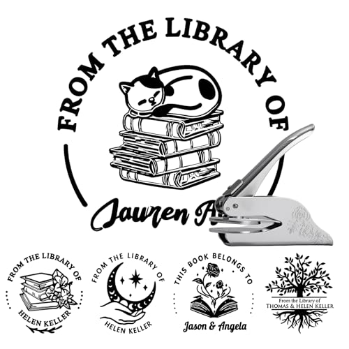 Book Embosser Personalized Stamp | Personalized Embosser | Comes with Ink and a Classic 1.6-Inch Library Stamp | for Readers, Book Lovers, Teachers, and Writers (Books)