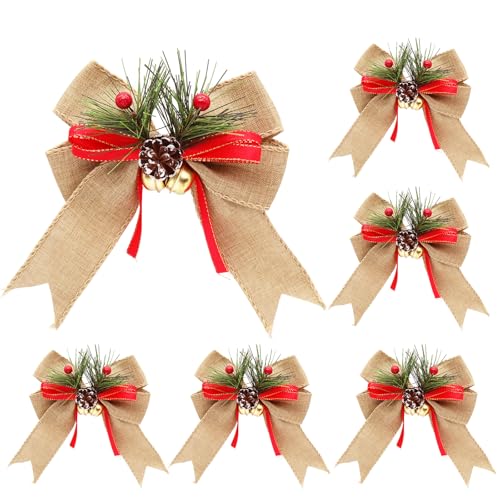 CRAFLOX Christmas Brown Buffalo Wreath Bow, 6Pcs Christmas Bows with