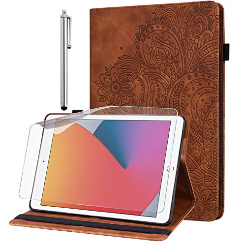 GLANDOTU Tablet Case for Apple iPad Mini 1/2/3/4/5 with Screen Protector - Ultra Thin (Auto Sleep/Aake) Flip Cover PU Leather Case with Stylus Pen (Brown)