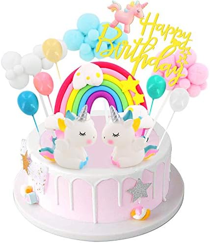 Birthday Unicorn Cake Topper,Rainbow Balloon Cake Decorations Cupcake Toppers for Girls Unicorn Birthday Party Supplies