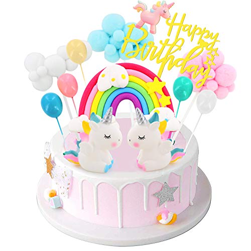 Birthday Unicorn Cake Topper,Rainbow Balloon Cake Decorations Cupcake Toppers For Girls Unicorn Birthday Party Supplies #TOP8