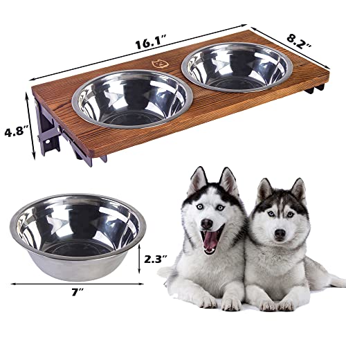 Folding Dog Bowl Stand Mounted Elevated Pet Feeder Includes 2 Stainless Steel, Adjustable Dog Bowls for Medium-Large Dogs 44 Oz by NICERINC PET - Image 3
