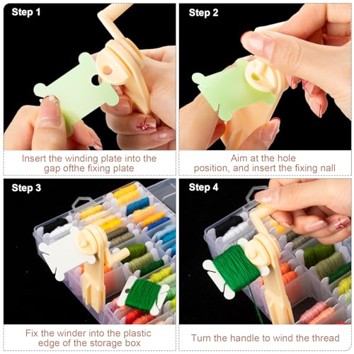 Image of GlikCeil 500 Pcs Set Embroidery Floss Bobbins Kit with Organizer Boxes, Bobbin Winder, Markers - Cross Stitch Thread Storage Set with Hard Plastic Bobbins in 5 Colors for Craft DIY Sewing Supplies