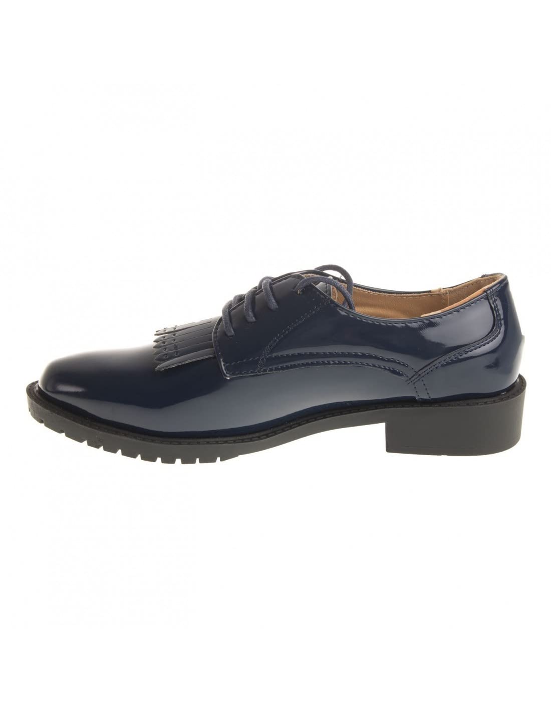 Derbies oxford vernies simili cuir femme à franges semelle intérieure cuir