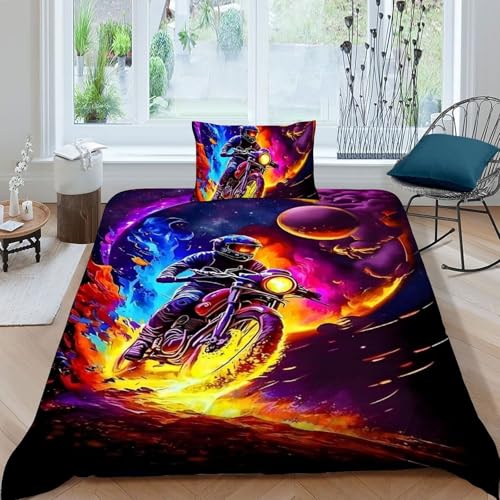 Housse de couette motocross avec fermeture eclair pour lit simple