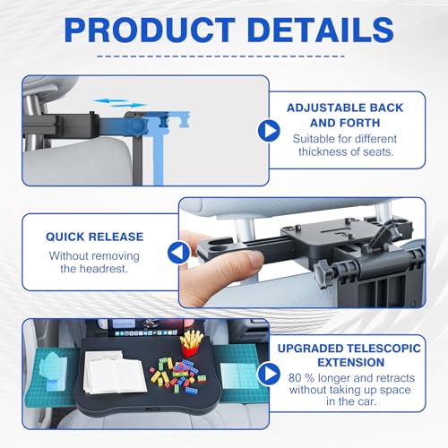 Auto Tisch Rücksitz Beifahrer, Klappbarer Auto Esstisch mit Getränkehalter & Handyhalter, Faltbarer Rücksitz Schreibtisch für Kinder Erwachsene, Laptop Tisch für Reisen Arbeiten Essen, 20kg Belastbar