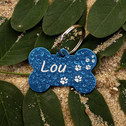 Unikat Branding | Erkennungsmarken im Singlepack | Hund, Katze und Herrchen | Hundemarke personalisiert | Beidseitig mit Gravur | Knochen | 38 mm (Blau)