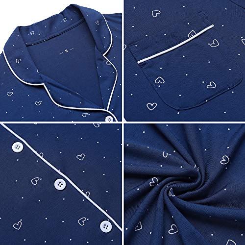 Image of Samring Pajama Nightgown for Women Short Sleeve Button Down Boyfriend Night Gown Nightdress Sleep Shirts