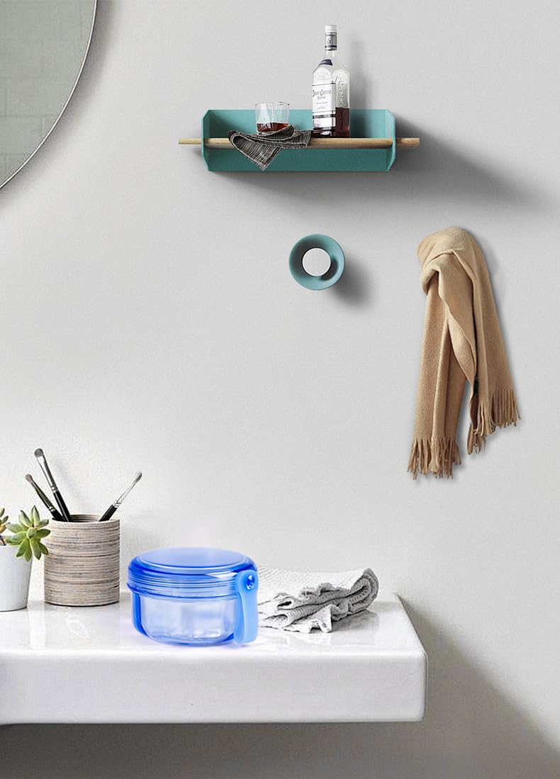 Custodia da bagno portatile per protesi dentarie con coperchio a prova di perdite, contenitore per denti falsi, paradenti, custodia da bagno per viaggi, casa, ufficio, blu trasparente