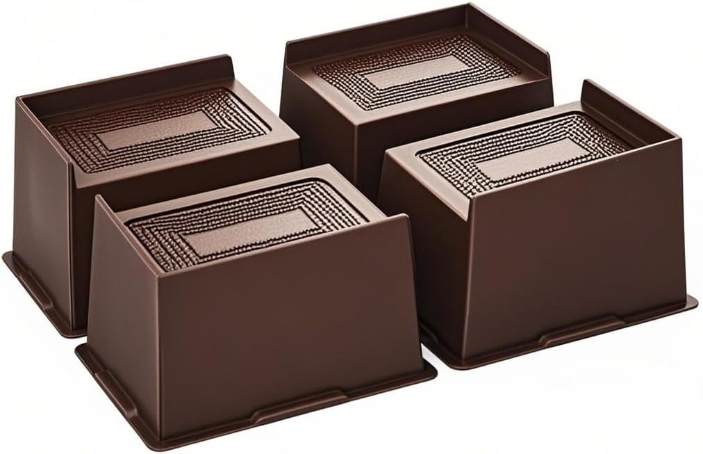 MYMULIKE Bed Risers 4 inch Heavy Duty Furniture Risers, Up to 6000 Lbs Bed lifts Blocks for Couch Desk Sofa Table bookshelf (Dark Brown, 4IN-4PCS)