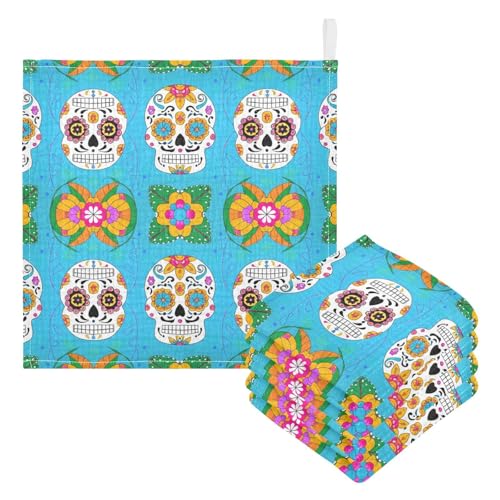 Kigai Colored Sugar Skull Baby Washcloths,5pcs Ultra Soft Absorbent Towel,Newborn Bath Face Towel, Natural Reusable Baby Wipes for Sensitive Skin, Baby Registry as Shower