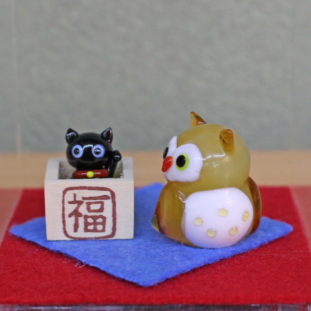 Amazon.co.jp: ガラス細工 置物 飾り【12ヵ月シリーズ 2月節分 ねこ