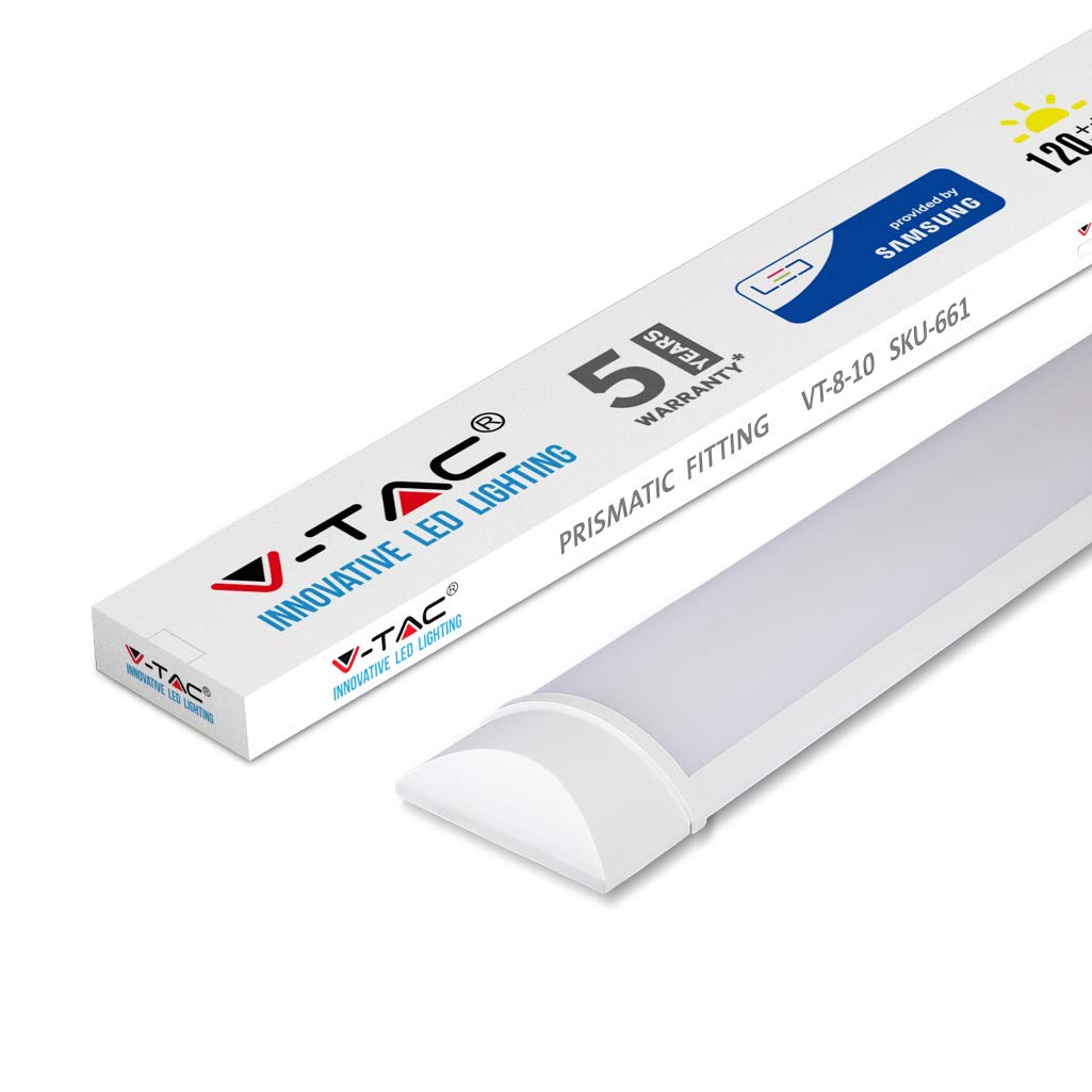 V-TAC10W 1ft LED Batten Fittings Integrated Tube Lamp 6400K White 300x74x24mm Wall and Ceiling Lighting 30000h Long Lifespan