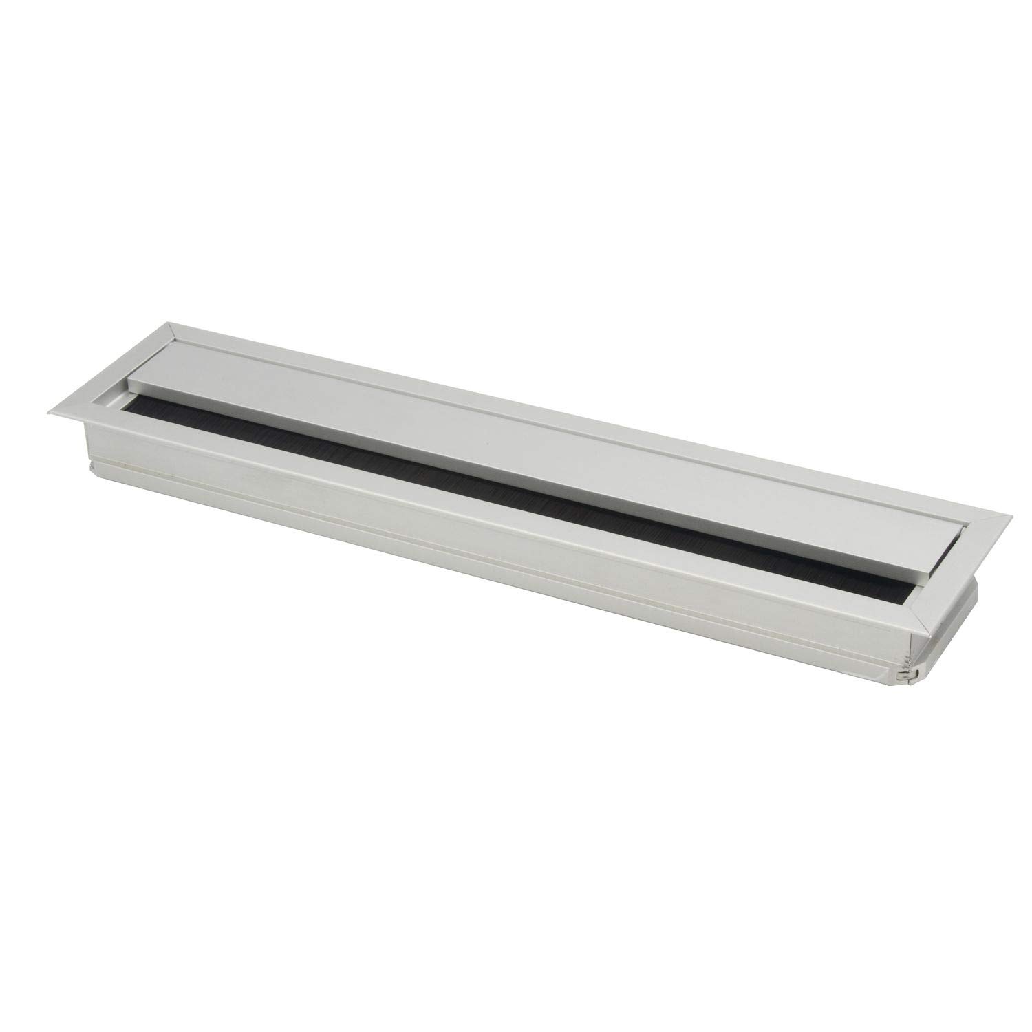 Passacavo rettangolare con spazzola antipolvere, 200 x 70 x 25 mm, alluminio anodizzato