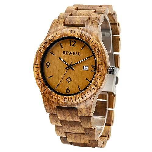 Image of BEWELL ZS-W086B Wooden Watch Men Gifts Handmade Date Display Quartz Movement Analog Lightweight Wood Wrist Watches