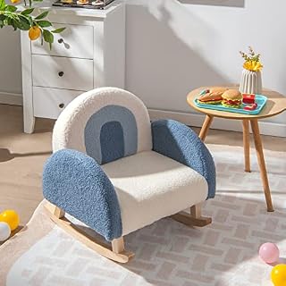 COSTWAY Kids Rocking Chair, Toddler Upholstered Armchair with Anti-tipping Design, Wooden Velvet Children Sofa Rocker for Bedroom, Playroom and Living Room (Blue)