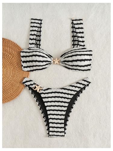 WDIRARA Women's 2 Piece Metal Starfish Brazilian Thong Bathing Suit Cheeky Bikini Set Swimsuit3