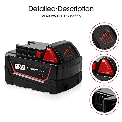 Jialipok M18 6.0Ah Battery Replacement for Milwaikee 18V Cordless Power Tool Lithium Battery M18 48-11-1815 48-11-1820 48-11-1822 48-11-1840 48-11-1841 48-11-1850 Battery