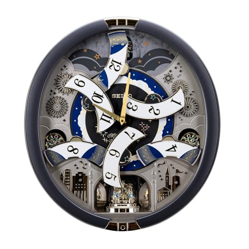 Image of SEIKO Classic Melody in Motion Grey Oval Plastic Analog Musical Home Decor Wall Clock with One Way Rotating Show Piece (Size: 40.5 x 9.7 x 44.3 CM | Weight: 2300 Gram) QXM385N