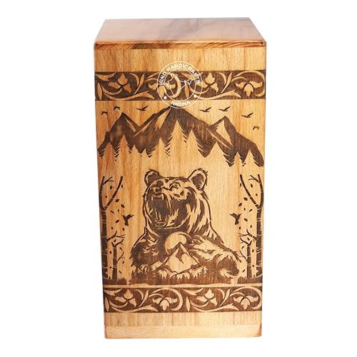 Image of Handcrafted Floral Engraved Wooden Urns for Human Ashes Adult Large - Cremation Urn for Ashes - Burial Urn for Columbarium - Funeral Urn Box (Mountain Beer 1, 250 LB - Beechwood)
