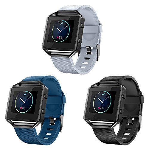 LEEFOX Compatible Blaze Bands with Frame, Sport Silicone Replacement Strap for Blaze Smart Fitness Watch Accessory Wristbands Small, Classic Gray Navy Black Bracelet w/Black Frame