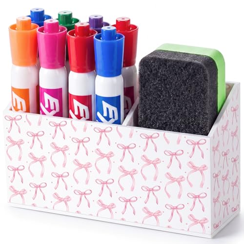 Poola Voidra Pink Bow Magnetic Pen Holder Pink Bow Locker Accessories Acrylic Magnet Dry Erase Marker Holder for Girls Locker School Office Supplies
