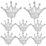 8PCS Silver Crown Foil Balloons with Two Size Crown Shaped Foil Mylar Balloons for Baby Shower Kids' Girls Wedding Birthday Party Decorations