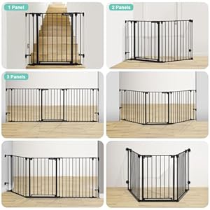   COMOMY-80-Extra-Wide-Baby-Gate-Dog-Gate-for-House-Stairs-Doorways-Fireplace-Auto-Close-Pet-Gate-with-Door-Walk-Through-3-Metal-Panels-Hardware-Mounted-Baby-Fence-Indoor-Outdoor30-Tall-Black