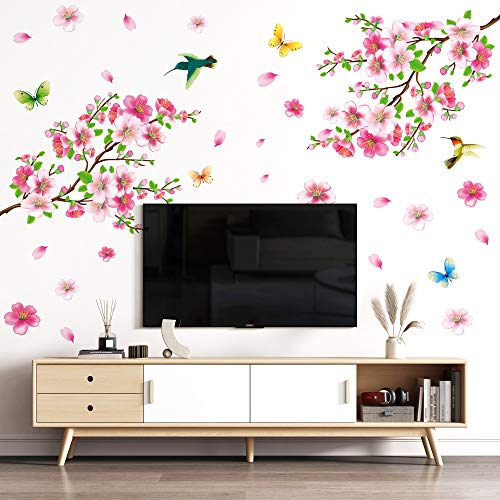 LiveGallery Pink Cherry Blossom Flower Birds Vinyl Art Wall - Want It All