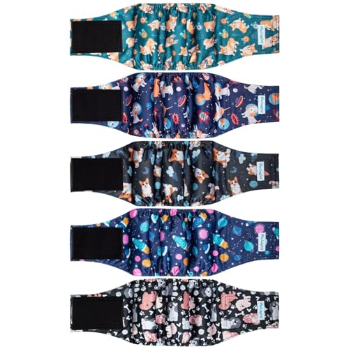 Image of Paw Legend Washable Dogs Diapers Male Dog Belly Bands for Male Dogs Diapers Reusable Puppy & Doggie Diapers Male (5 Pack, Large)