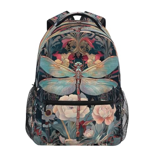 Dragonfly Flower Backpack for School Boys Girls Adults Kids Bookbag Laptop Bag 15L
