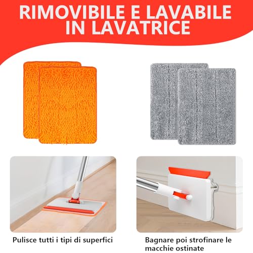 Wandreiniger Fliesenreiniger Gerät，Chilymes Fliesenreiniger Fußleisten Reiniger mit 147cm Aluminium langem Griff, 4 Wiederverwendbare Pads & Bürstenaufsatz Wandfliesen Wischmopp für Bad und Boden