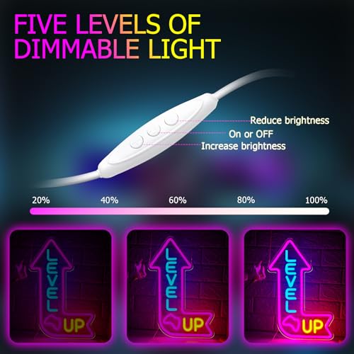 Image of Level Up Neon Sign for Gamer Room, Dimmable Game Neon Sign | LED Gaming Light Up Sign for Man Cave, Game Room, Bedroom, Party Decor, Gifts for Gamers, Boys & Teens, USB Powered