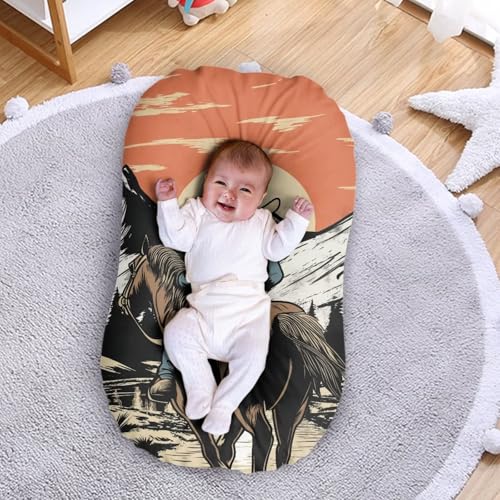Image of ZOUTAIRONG Bassinet Sheet Set Snug Fitted Cradle Fitted Sheets for Bassinet Pads /Mattress for Boys Girls Unisex Ultra Soft Breathable, Western Cowboy Print